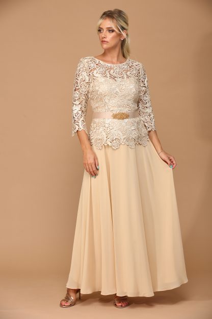 3142 | Lace Top Dress with Hot Fix Stone Embellishments and Gross Grain Belt with Patch - Image 3