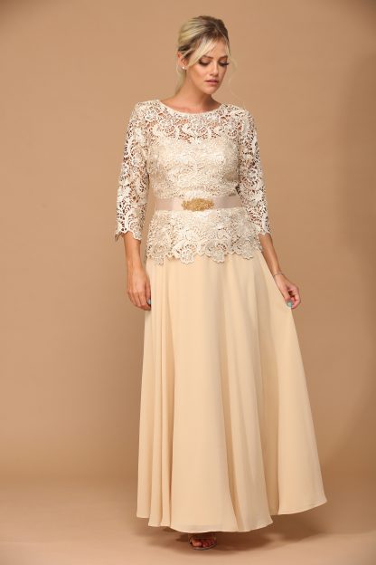 3142 | Lace Top Dress with Hot Fix Stone Embellishments and Gross Grain Belt with Patch - Image 2