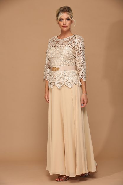 3142 | Lace Top Dress with Hot Fix Stone Embellishments and Gross Grain Belt with Patch