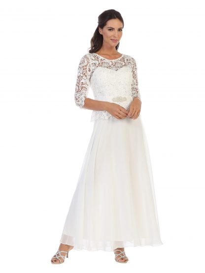 3142 | Lace Top Dress with Hot Fix Stone Embellishments and Gross Grain Belt with Patch - Image 4