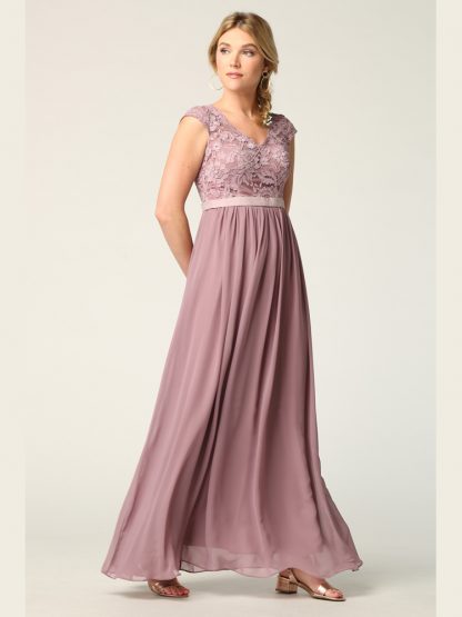 3161 | Cap Sleeve V-Neck Lace Dress With Chiffon Skirt - Image 11