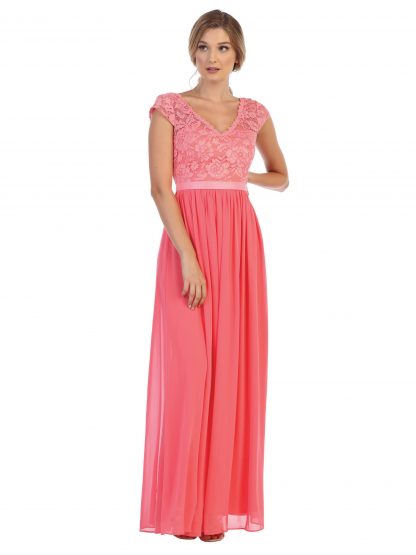 3161 | Cap Sleeve V-Neck Lace Dress With Chiffon Skirt - Image 21