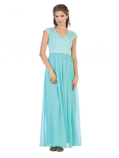 3161 | Cap Sleeve V-Neck Lace Dress With Chiffon Skirt - Image 20