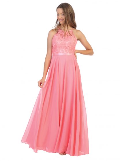 3216 | Lace Halter Cross Back Gown With Chiffon Skirt - Image 13