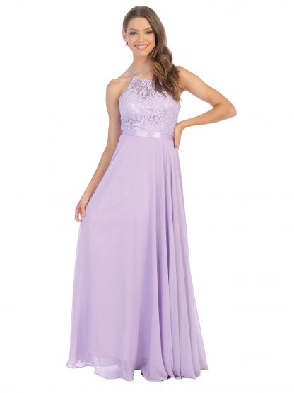 3216 | Lace Halter Cross Back Gown With Chiffon Skirt - Image 12