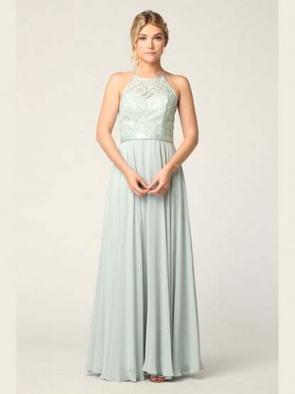 3216 | Lace Halter Cross Back Gown With Chiffon Skirt - Image 7