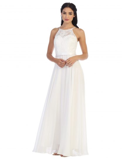 3216 | Lace Halter Cross Back Gown With Chiffon Skirt - Image 14