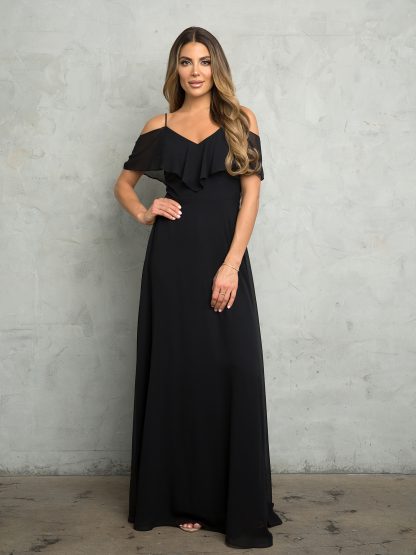 3263 | Cold Shoulder Ruffle Sleeve Bridesmaid Dress in Chiffon
