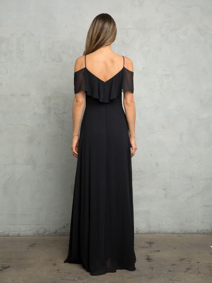 3263 | Cold Shoulder Ruffle Sleeve Bridesmaid Dress in Chiffon - Image 2