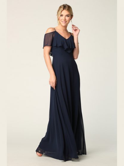 3263 | Cold Shoulder Ruffle Sleeve Bridesmaid Dress in Chiffon - Image 9