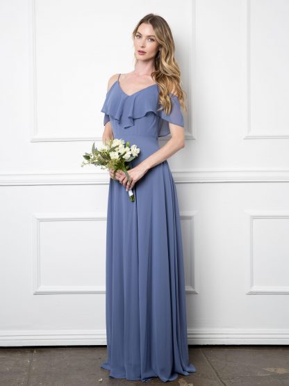 3263 | Cold Shoulder Ruffle Sleeve Bridesmaid Dress in Chiffon - Image 4