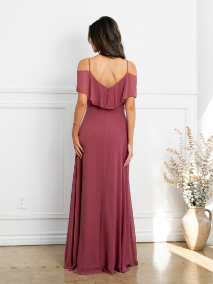 3263 | Cold Shoulder Ruffle Sleeve Bridesmaid Dress in Chiffon - Image 26