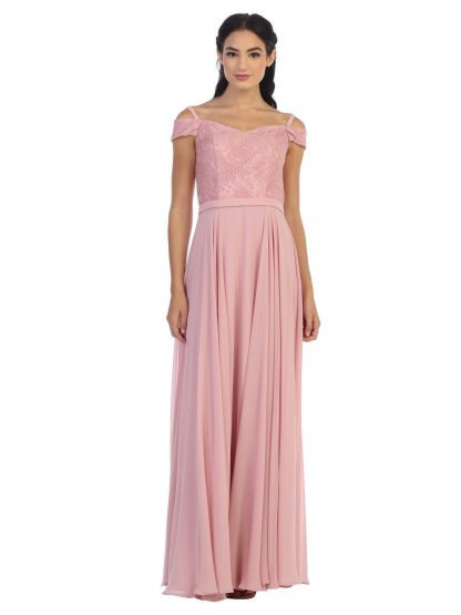 3283 - Off Shoulder Lace Bodice Dress With Chiffon Skirt - Image 13