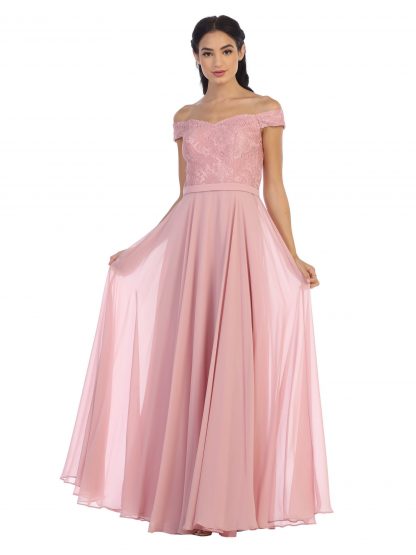 3283 - Off Shoulder Lace Bodice Dress With Chiffon Skirt - Image 12