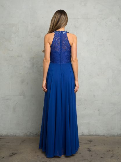 3286 - Lace Halter Illusion Gown With Chiffon Skirt - Image 2