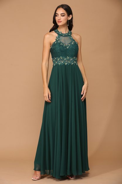 3286 - Lace Halter Illusion Gown With Chiffon Skirt - Image 12