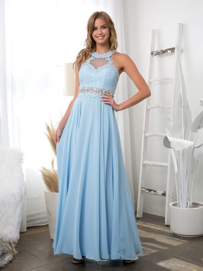3286 - Lace Halter Illusion Gown With Chiffon Skirt - Image 3