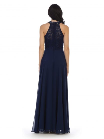 3286 - Lace Halter Illusion Gown With Chiffon Skirt - Image 9