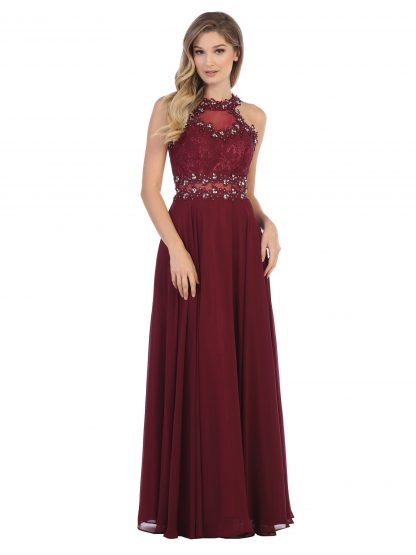 3286 - Lace Halter Illusion Gown With Chiffon Skirt - Image 10