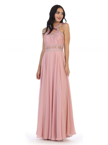 3286 - Lace Halter Illusion Gown With Chiffon Skirt - Image 11