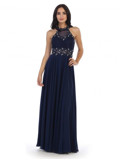 3286 - Lace Halter Illusion Gown With Chiffon Skirt - Image 8