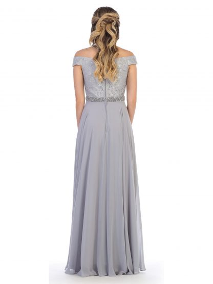 3294 - Off Shoulder Lace Bodice and Chiffon Skirt Gown With Beaded Belt - Image 10