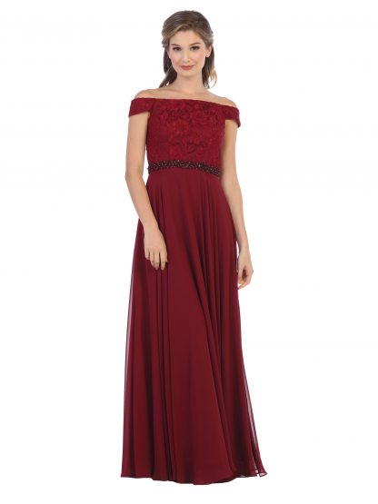 3294 - Off Shoulder Lace Bodice and Chiffon Skirt Gown With Beaded Belt - Image 8