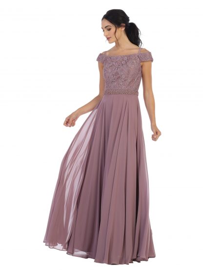 3294 - Off Shoulder Lace Bodice and Chiffon Skirt Gown With Beaded Belt - Image 7