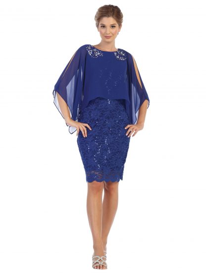 3296 - Short Mama Lace Dress W Cape - Image 9