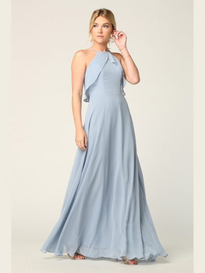 3315 - Ruffle Halter Chiffon Bridesmaid Gown - Image 2