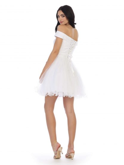 3325 - Mini Shoulder Lace and Tulle Dress - Image 12