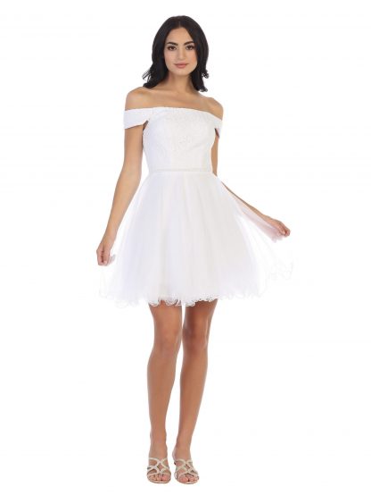 3325 - Mini Shoulder Lace and Tulle Dress - Image 11