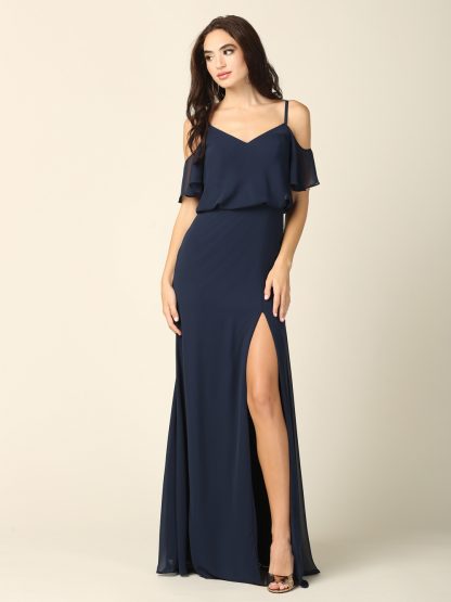 3333 - Blouson Top Gown With Cold Shoulder Details