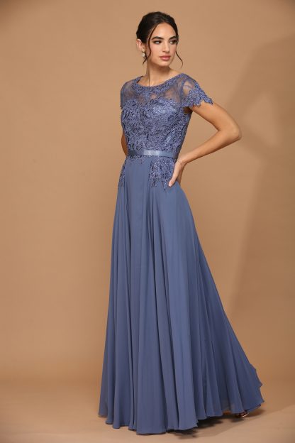 5130 - Mob Short Sleeve Belted Chiffon Gown - Image 3