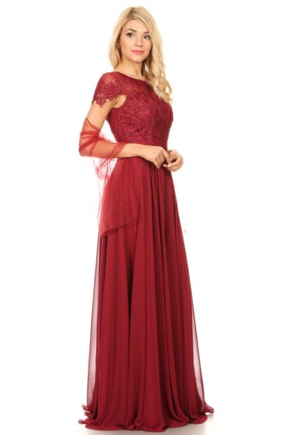 5130 - Mob Short Sleeve Belted Chiffon Gown - Image 8