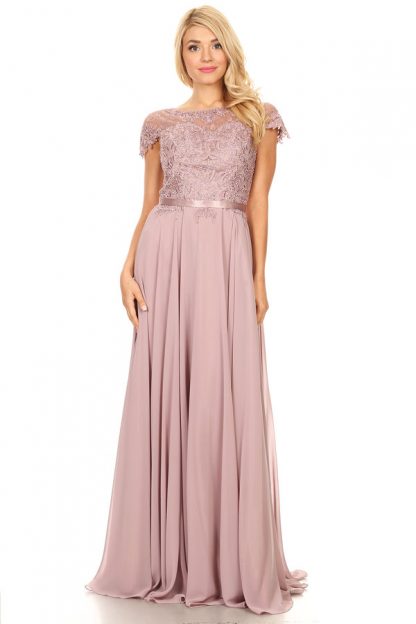 5130 - Mob Short Sleeve Belted Chiffon Gown - Image 9