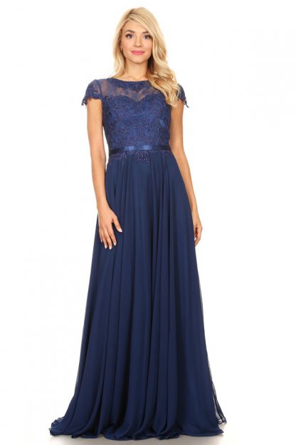 5130 - Mob Short Sleeve Belted Chiffon Gown - Image 10