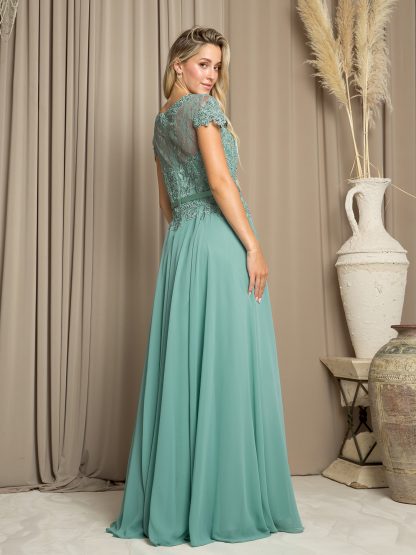 5130 - Mob Short Sleeve Belted Chiffon Gown - Image 2