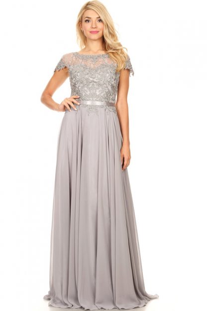 5130 - Mob Short Sleeve Belted Chiffon Gown - Image 11