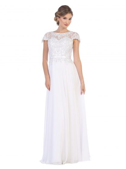 5130 - Mob Short Sleeve Belted Chiffon Gown - Image 6