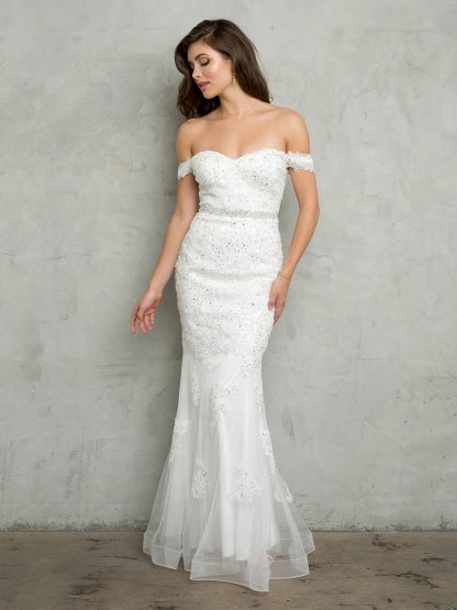 5154 - Off Shoulder Fit and Flare Gown With Appliques - Image 2