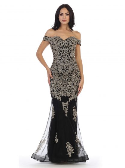 5154 - Off Shoulder Fit and Flare Gown With Appliques - Image 9