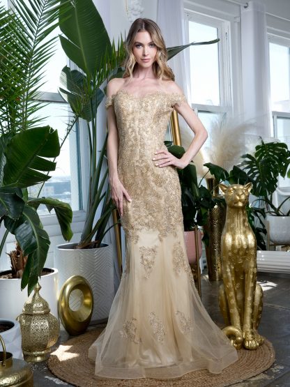 5154 - Off Shoulder Fit and Flare Gown With Appliques - Image 6