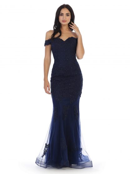 5154 - Off Shoulder Fit and Flare Gown With Appliques - Image 7