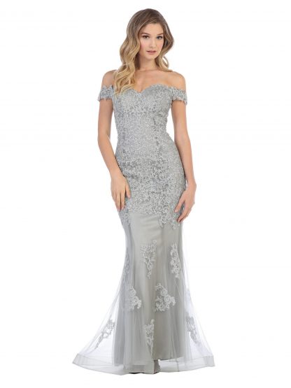 5154 - Off Shoulder Fit and Flare Gown With Appliques - Image 8