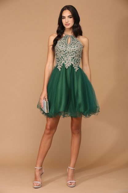 5170 - Short Tulle Dress With Halter Style Neckline and Embellished Bodice - Image 6