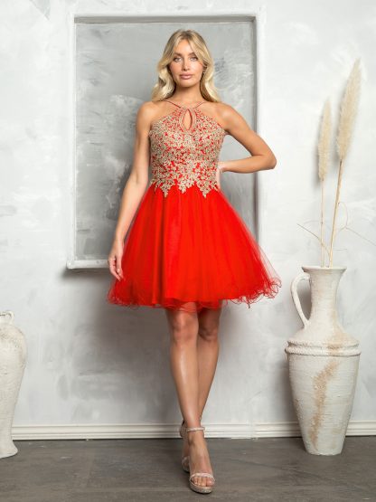 5170 - Short Tulle Dress With Halter Style Neckline and Embellished Bodice - Image 3