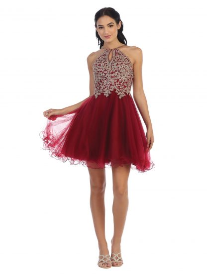 5170 - Short Tulle Dress With Halter Style Neckline and Embellished Bodice - Image 8