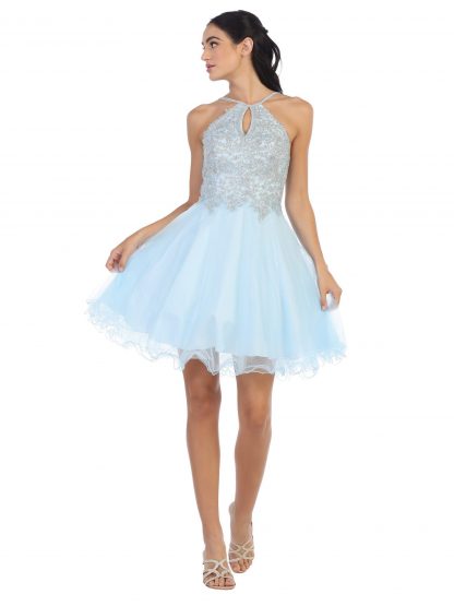 5170 - Short Tulle Dress With Halter Style Neckline and Embellished Bodice - Image 9