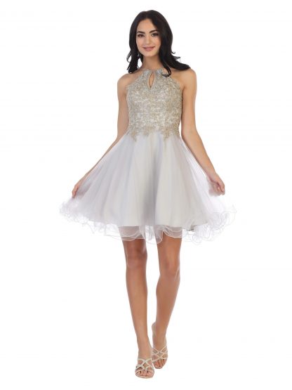 5170 - Short Tulle Dress With Halter Style Neckline and Embellished Bodice - Image 11
